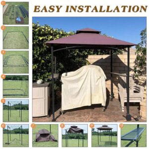 Grill Gazebo 8'x 5' Barbecue Canopy BBQ Gazebo Canopy Tent w/Air Vent Double Tiered Outdoor Brown