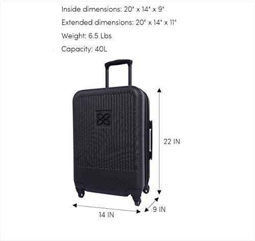 Sherpani Meridian, 22 Inch Travel Hardside Luggage, Durable Hardshell Luggage, Expandable Suitcase with Wheels, Lightweight Rolling Luggage for Women, Carry On Luggage 22x14x9 Airline Approved (Black)