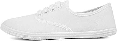 VenusCelia Women's Rainbow Lace Up Sneaker Shoes (8 M US,White)