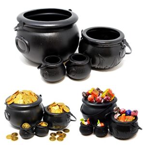 JOYIN Black Cauldron with Handle 8" for St. Patrick's Day Party Favors Decorations, Halloween Parties Candy Bucket, Candy Kettle and Pot of Gold Cauldron (Pack of 4)