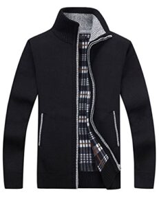 yeokou men's casual slim full zip thick knitted cardigan sweaters with pockets (large, black)