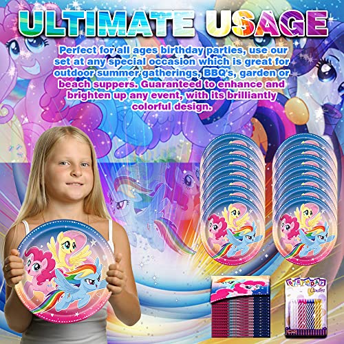 My Little Pony Happy Birthday Plates & Napkins Party Supplies - 9" Happy Birthday Party Plates for Lunch Serves 16 - Birthday Paper Plates & Napkin Set Plus 24 Birthday Candles