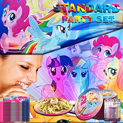 My Little Pony Happy Birthday Plates & Napkins Party Supplies - 9" Happy Birthday Party Plates for Lunch Serves 16 - Birthday Paper Plates & Napkin Set Plus 24 Birthday Candles