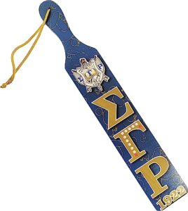 cultural exchange sigma gamma rho printed crest pattern background wood paddle [blue - 22" x 3.5" x 0.75"]