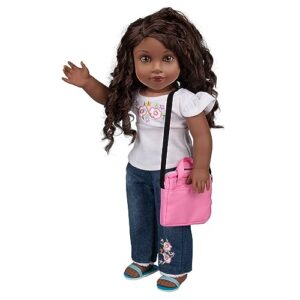 dress along dolly metal computer laptop with carrying bag made for all 18" dolls - durable metal construction with detailed display and accessory pink case - gift for girls kids birthday