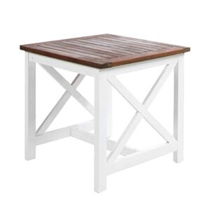 christopher knight home shammai indoor farmhouse cottage acacia wood end table with white frame, pu white / dark oak, pu white / dark oak