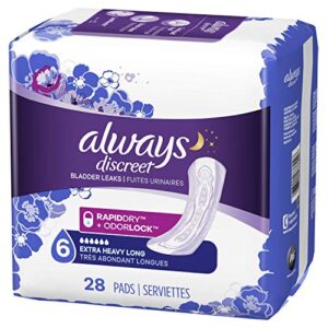 always discreet for bladder leaks, ultimate overnight, long length, 28 pads
