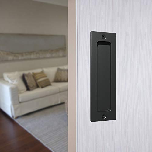 Tibres - 7" Sliding Barn Door Handle - Flush Pull Handle for Sliding Doors Cabinets Closet and Drawers - Black