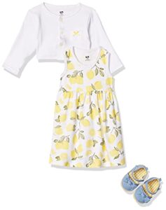 hudson baby baby girls cotton dress, cardigan shoe set infant and toddler sweaters, lemon, 12-18 months us