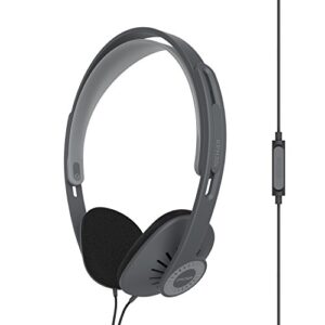 koss kph30ik on-ear headphones, in-line microphone and touch remote control, d-profile design, wired with 3.5mm plug, dark grey and black