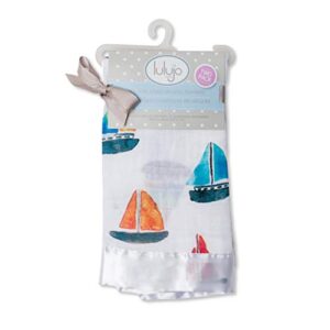 lulujo baby mini muslin cotton silky soft cloths, sailboats, 3-pack, 28 x 28-inches
