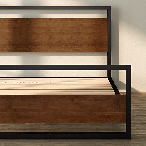 ZINUS Suzanne Bamboo and Metal Platform Bed Frame with Footboard / Wood Slat Support / No Box Spring Needed / Easy Assembly, King