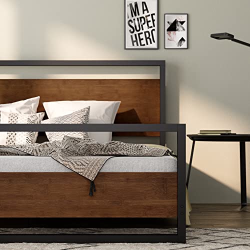 ZINUS Suzanne Bamboo and Metal Platform Bed Frame with Footboard / Wood Slat Support / No Box Spring Needed / Easy Assembly, King