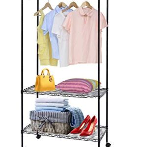 KARMAS PRODUCT 3 Tiers Wire Garment Rack with Hanger Bar Wheels, Heavy Duty Clothes Rack Portable Clothes Wardrobe Compact Extra Large Armoire Storage Rack Metal Clothing Rack