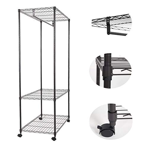 KARMAS PRODUCT 3 Tiers Wire Garment Rack with Hanger Bar Wheels, Heavy Duty Clothes Rack Portable Clothes Wardrobe Compact Extra Large Armoire Storage Rack Metal Clothing Rack