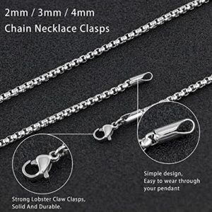 Monily 4mm 22In Square Rolo Stainless Steel Chain Necklace Round Box Necklace Men Women Jewellery