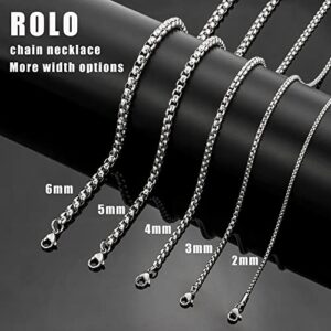 Monily 4mm 22In Square Rolo Stainless Steel Chain Necklace Round Box Necklace Men Women Jewellery