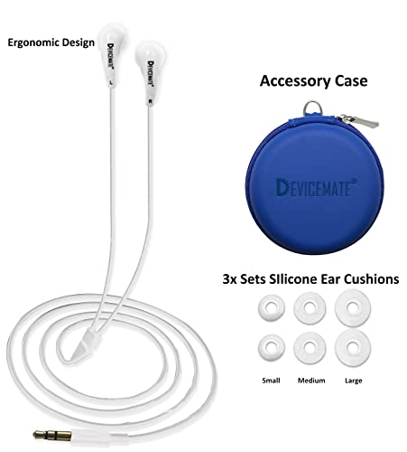 DEVICEMATE in-Ear Headphones, Wired Earbuds, Ergonomic Earphones. Stereo, Noise Isolating, Comfort Fit, Durable Quality, Compatible with Apple & Android Devices. No Mic. Blue Earbud Case