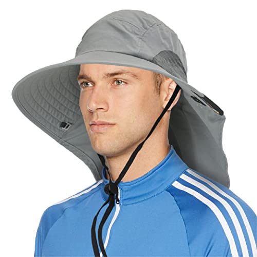 SUN CUBE Wide Brim Sun Hat with Neck Flap, Fishing Hiking for Men Women Safari, Neck Cover for Outdoor Sun Protection UPF50+ | Gray