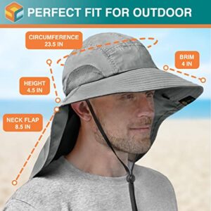 SUN CUBE Wide Brim Sun Hat with Neck Flap, Fishing Hiking for Men Women Safari, Neck Cover for Outdoor Sun Protection UPF50+ | Gray