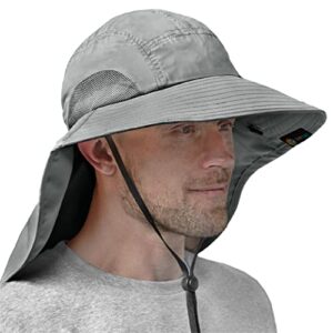 SUN CUBE Wide Brim Sun Hat with Neck Flap, Fishing Hiking for Men Women Safari, Neck Cover for Outdoor Sun Protection UPF50+ | Gray