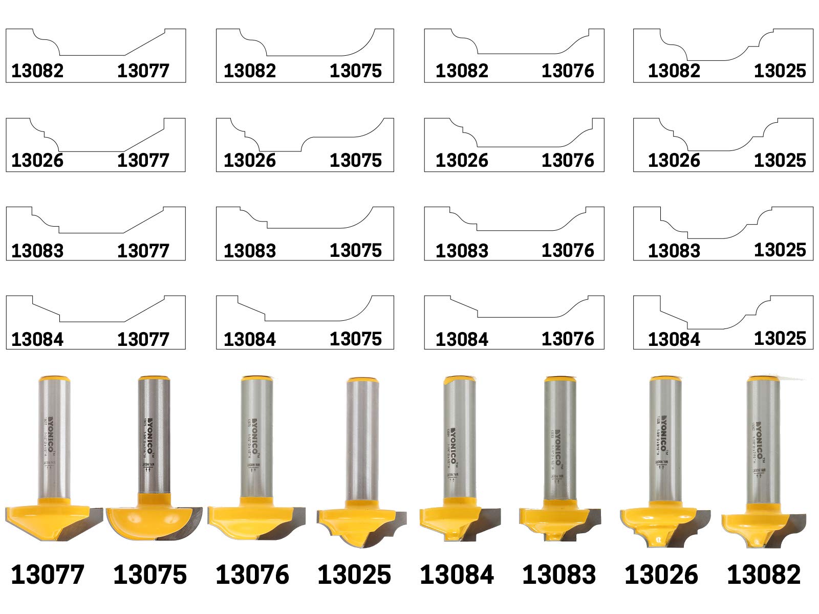 YONICO CNC Cabinet Door Rail & Stile Router Bit (Traditional Ogee - 1-1/4" CD - 1/2" Shank)