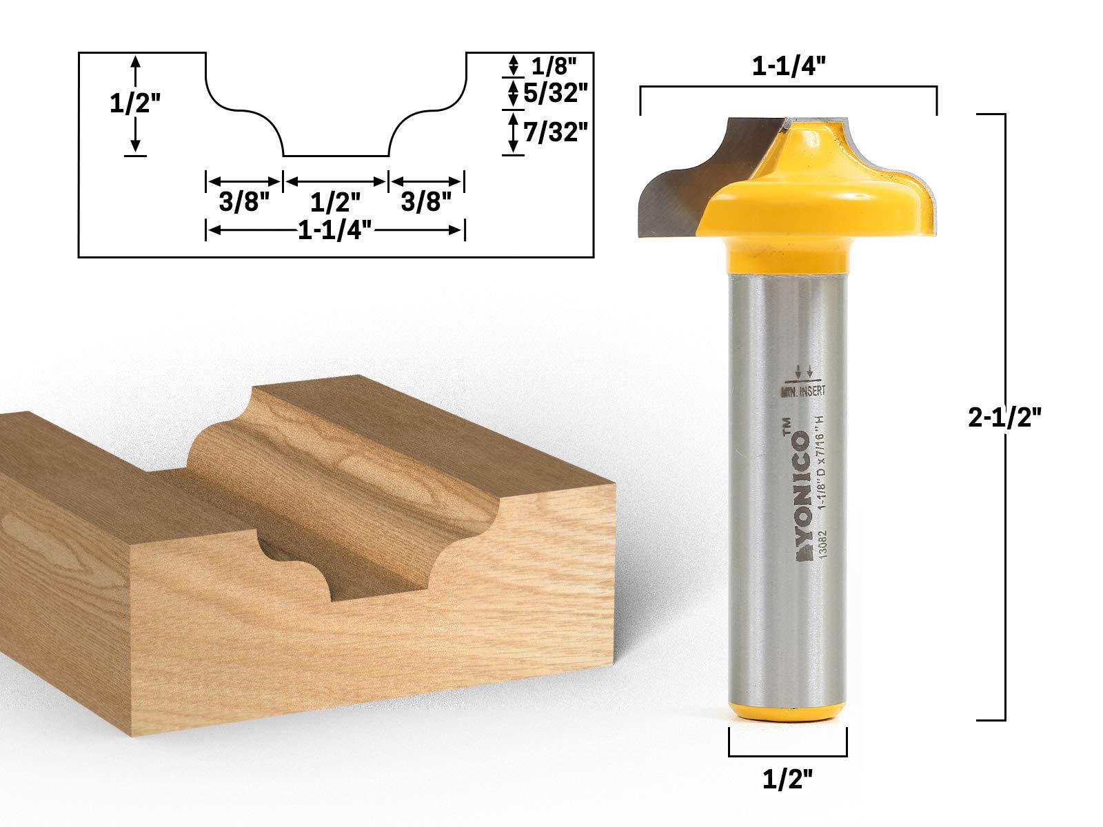 YONICO CNC Cabinet Door Rail & Stile Router Bit (Traditional Ogee - 1-1/4" CD - 1/2" Shank)