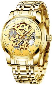 mens watches gold mechanical automatic self-winding stainless steel skeleton luxury waterproof diamond dial wrist watches for men