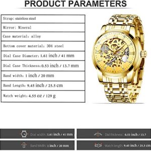 Mens Watches Gold Mechanical Automatic Self-Winding Stainless Steel Skeleton Luxury Waterproof Diamond Dial Wrist Watches for Men