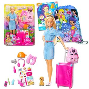 barbie travel set for girls - bundle with barbie travel doll and accessories, travel bag, sunglasses, more | barbie gifts for girls 5-7