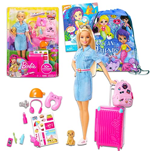 Barbie Travel Set for Girls - Bundle with Barbie Travel Doll and Accessories, Travel Bag, Sunglasses, More | Barbie Gifts for Girls 5-7