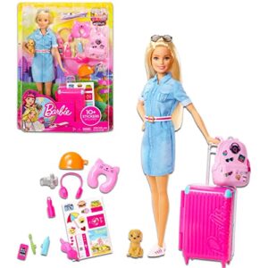 Barbie Travel Set for Girls - Bundle with Barbie Travel Doll and Accessories, Travel Bag, Sunglasses, More | Barbie Gifts for Girls 5-7