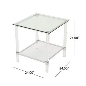 Christopher Knight Home Orianna Acrylic and Tempered Glass Square Side Table, Clear, 24 in x 24 in x 24 in