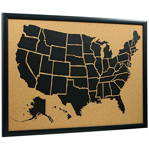 Craig Frames Wayfarer Cork Board, Illustrated United States Push Pin Travel Map, Gallery Black Frame and Pins, 16 x 20 Inch