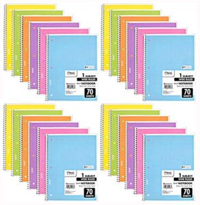 mead spiral notebook, 24 pack of 1-subject wide ruled spiral bound notebooks, pastel color cute school notebooks, 70 pages