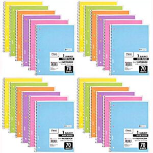 Mead Spiral Notebook, 24 Pack of 1-Subject Wide Ruled Spiral Bound Notebooks, Pastel Color Cute school Notebooks, 70 Pages