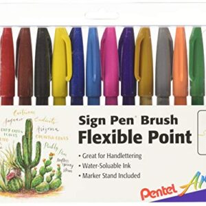 Pentel Ses15cpc12 Sign Pen Brush Flexible Point Marker, Assorted, 12/Pack