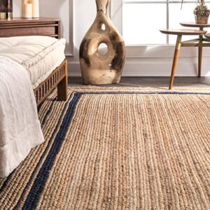 nuLOOM Rikki Coastal Braided Jute Area Rug, 4x6, Navy