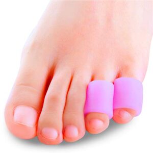 povihome toe protectors, toe sleeves silicone small gel corn protectors for runners,blisters,shoes,heels,sandal purple pinky toe pain relief 5 pairs