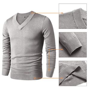 LTIFONE Sweaters for Men, Mens V Neck Sweater Slim Fit Comfortably, Knitted Long Sleeve Sweater, Men Casual Business Pullover Dress Sweater (Grey,XL)