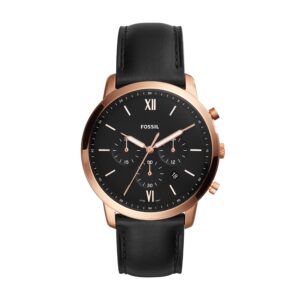 fossil men's neutra quartz stainless steel and leather chronograph watch, color: rose gold, black (model: fs5381)
