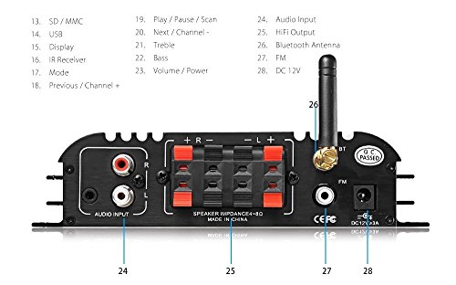 Nobsound Lepy Hi-Fi Stereo Multimedia 4-Channel 180w (45W x 4) Bluetooth Power Amplifier Audio Amp Booster USB SD DVD CD FM MP3 for Car Vehicle Home Booster Remote Control & LED Display Screen