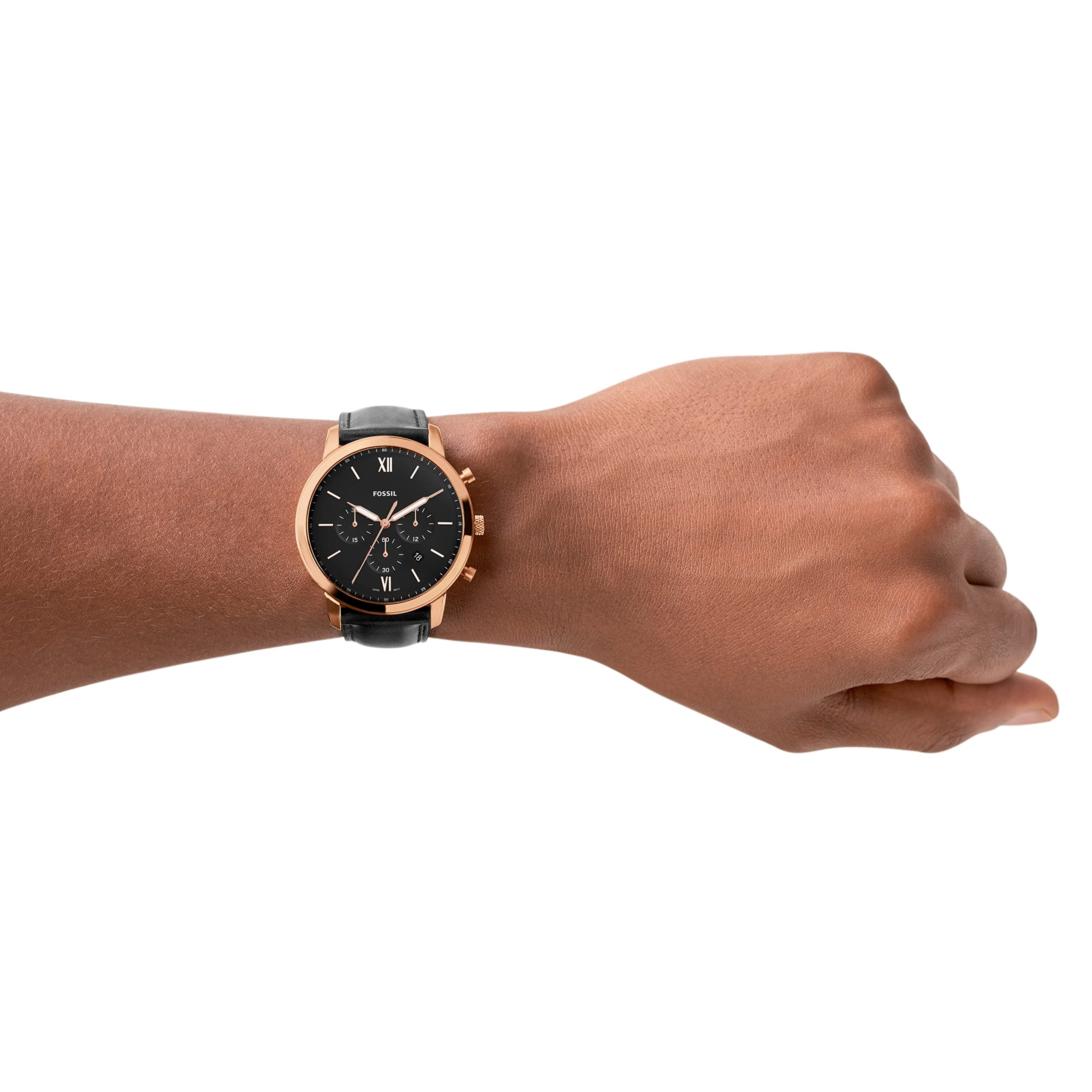 Fossil Men's Neutra Quartz Stainless Steel and Leather Chronograph Watch, Color: Rose Gold, Black (Model: FS5381)