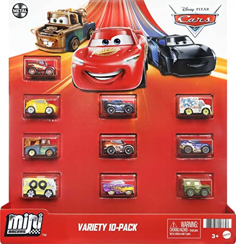 Mattel Disney Cars Toys Mini Racers Set of 10 Mini Toy Cars & Trucks, Collectibles Inspired by Disney Movies [Styles May Vary] (Amazon Exclusive)