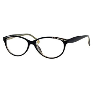 juicyorange womens magnified reading glasses rhinestones oval cateye black gold +2.50
