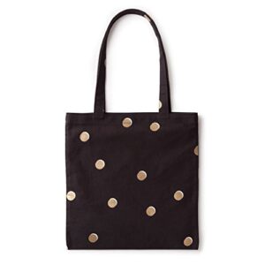 kate spade new york cute canvas tote bag for women, black canvas beach bag, book tote with pocket, scatter dot
