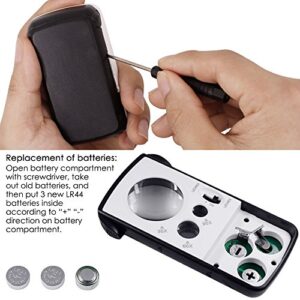 Jewelry Loupe Magnifier with LED Light, AFUNTA 30X,60X,90X Pocket Magnifying Glass for Rocks Stamps Coins Watches Hobbies Antiques Models Photos - Silver