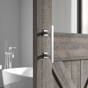 SMARTSTANDARD Heavy Duty 12" Pull and Flush Barn Door Handle Set, Large Rustic Two-Side Design, for Gates Garages Sheds Furniture, Solid Stainless Steel, Square, Silver
