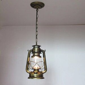 Retro Lanterne Pendant Lighting Metal Glass Shade Kerosene Ceiling Light Pendant Lamp,Bronze Finish