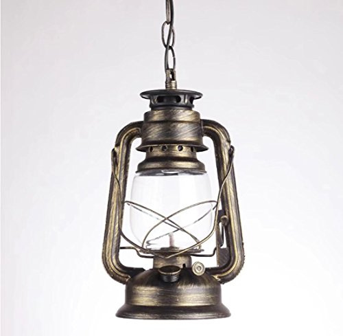 Retro Lanterne Pendant Lighting Metal Glass Shade Kerosene Ceiling Light Pendant Lamp,Bronze Finish